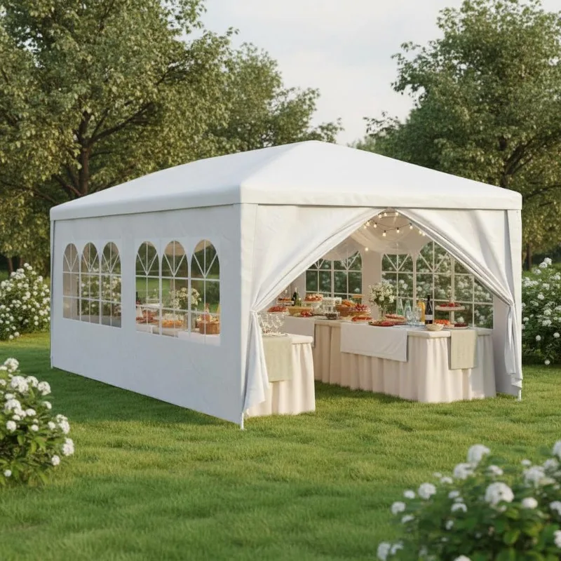 S77e83237d62345d4b942127ebdbebfa39.webp Tenda per eventi 3 x 6 m bianca, ideale per terrazze e giardini esterni