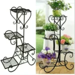 Supporto per piante in metallo a 4 livelli per interni ed esterni, patio, vasi da fiori, espositore, organizer in bianco e nero