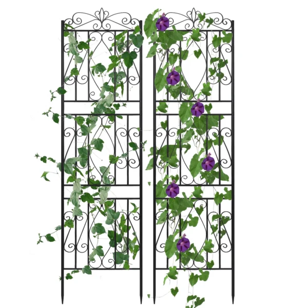 2 Pezzi di Tralicci da Giardino Alti in Metallo Antiruggine per Piante Rampicanti, Recinzione di Supporto per Piante, Accessori Decorativi da Giardino