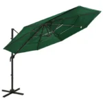 Ombrellone da giardino pieghevole 3x3 m verde, in alluminio e poliestere anti-UV, 4 livelli, con manovella e inclinazione
