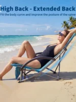 Sedia da Spiaggia Pieghevole con Schienale Alto | Telaio in Acciaio Robusto | Tessuto a Rete Blu | 59,7x71,6x82 cm