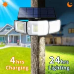 Intelamp 6000mah Luci Solari da Esterno, Faretti di Sicurezza a Parete con Pannello Solare Maggiorato, Due Sensori di Movimento, 3 Modalità, 270° ° Grandangolare Impermeabile per Giardino, Cortile e