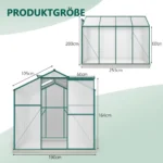 Serra in alluminio con fondotinta 4,75 M2 - 190 × 253 cm Incl, lucernario e porta scorrevole, serra da giardino per piante