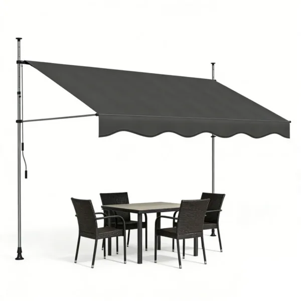 Tenda da Sole Manuale con Manovella, 350&times;120 cm, Retrattile, Altezza e Inclinazione Regolabili, Senza Foratura, per Balcone, Patio, Giardino