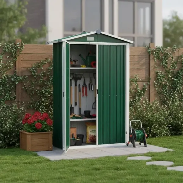 Casetta da giardino verde 116x45x175 cm in acciaio zincato