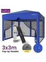 LOEFME Gazebo Pop-Up 3x3M con Zanzariera, Tenda Impermeabile con Pareti in Rete, Protezione UV per Campeggio, Patio e Giardino