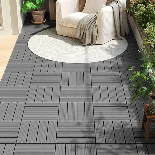 WOLTU Set di 22 Pezzi 30x30cm Piastrelle per Pavimenti da Giardino in WPC Composito Effetto Legno con Sistema a Incastro