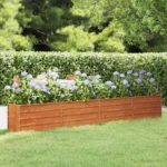 Lettino rialzato da giardino 320x40x45 cm in acciaio Corten effetto ruggine, fioriera per orto da esterno
