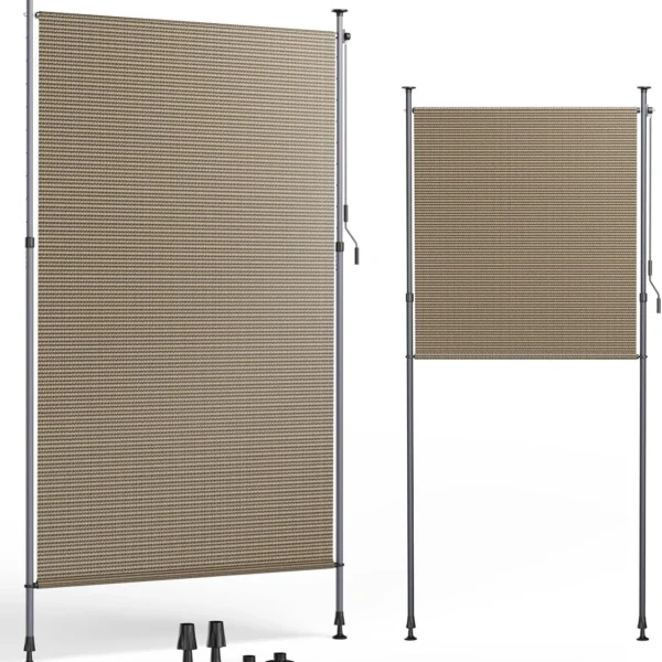 Tenda Parasole Avvolgibile da Esterno con Morsetto, Tenda Verticale in HDPE per Balcone e Patio, Schermo Privacy Senza Fili, Tende Avvolgibili per Esterni