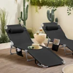 SoBuy OGS35 lettino prendisole pieghevole da giardino con poggiatesta e borsa laterale per arredamento da giardino 155x56x81cm