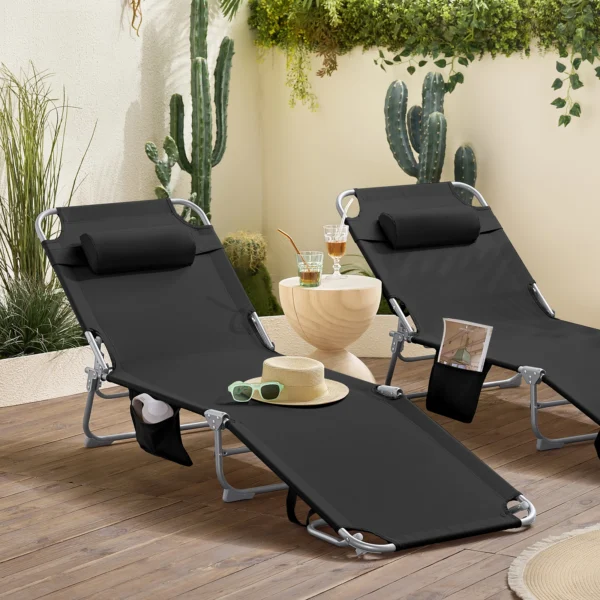 SoBuy OGS35 lettino prendisole pieghevole da giardino con poggiatesta e borsa laterale per arredamento da giardino 155x56x81cm