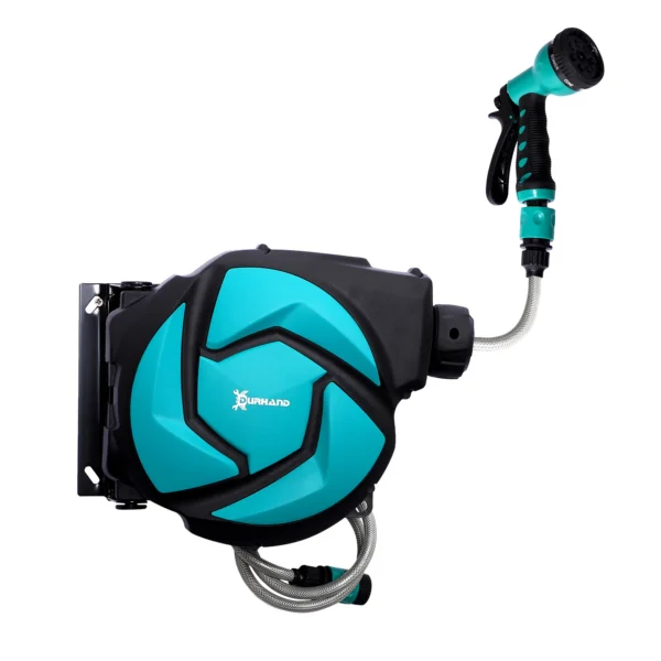 Avvolgitubo Retrattile Durhand 10m, Sistema di Avvolgimento Automatico con Blocco 28X14X34 cm