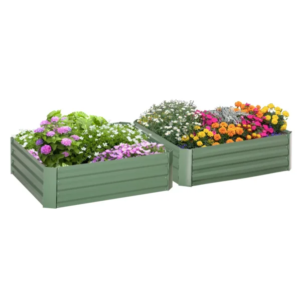 Outsunny Set di 2 Fioriere Quadrate per Orto o Giardino, Dimensioni Varie Lamiera ondulata in acciaio verde 100L x 100L x 30H cm