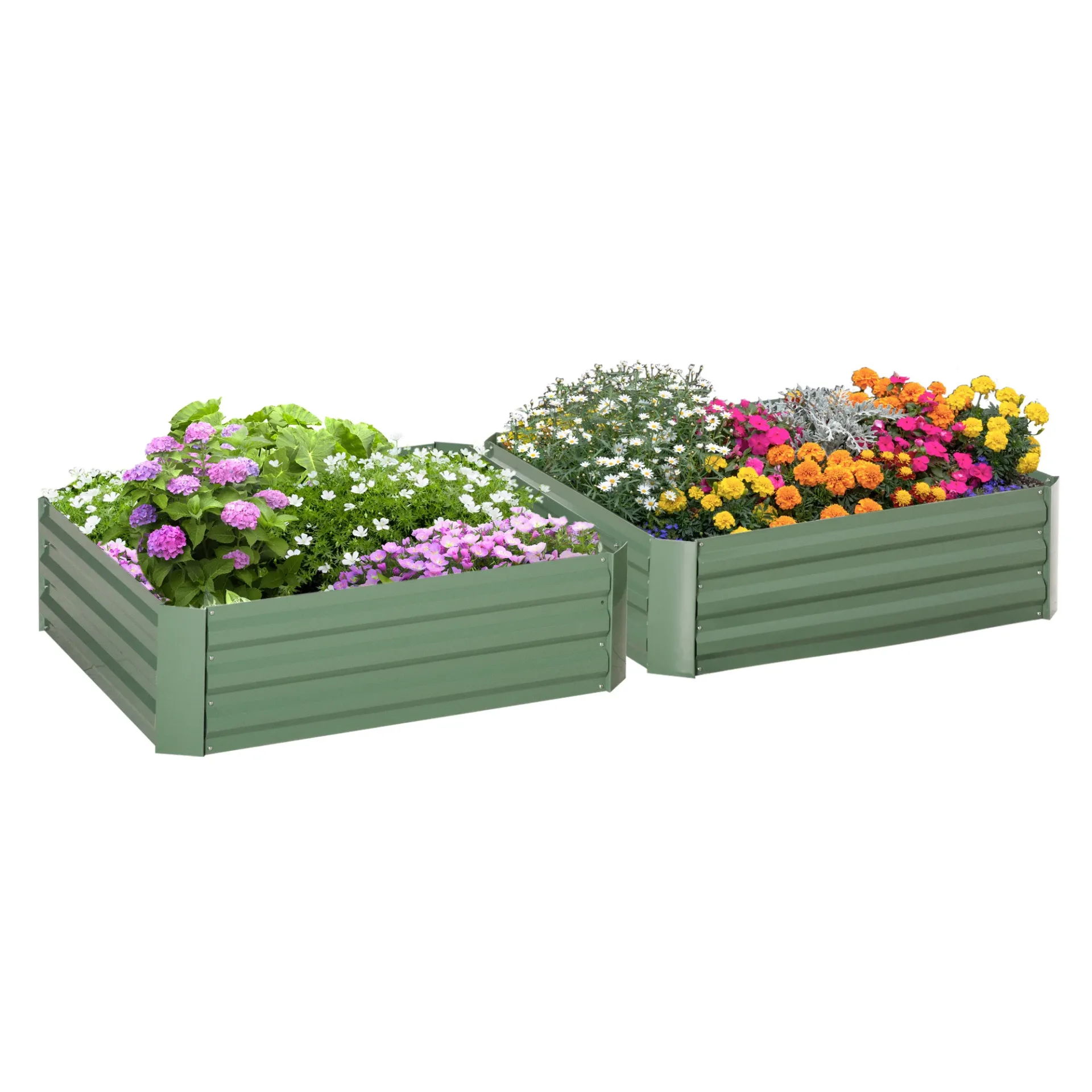 Sbc00606f7af9490f9abf26d163dccf19P.webp Outsunny Set di 2 Fioriere Quadrate per Orto o Giardino, Dimensioni Varie Lamiera ondulata in acciaio verde 100L x 100L x 30H cm