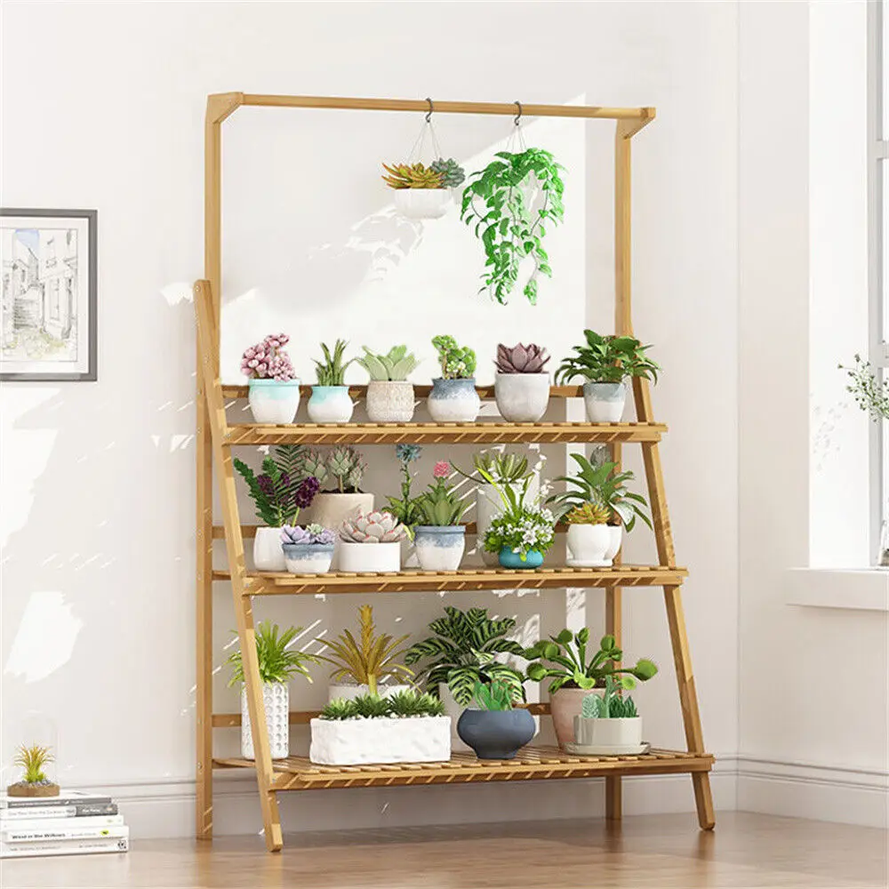 Sc42d4126c0cc4e339f5c8c075056834aW.webp Supporto pieghevole per piante in bambù, scaffale per vasi da fiori, multiuso per serra interna ed esterna, 3 livelli