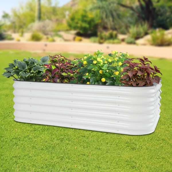 Letto da giardino rialzato in acciaio zincato 195x60x43 cm Grande fioriera ovale Facile montaggio Stile moderno Bianco Grigio chiaro per esterni