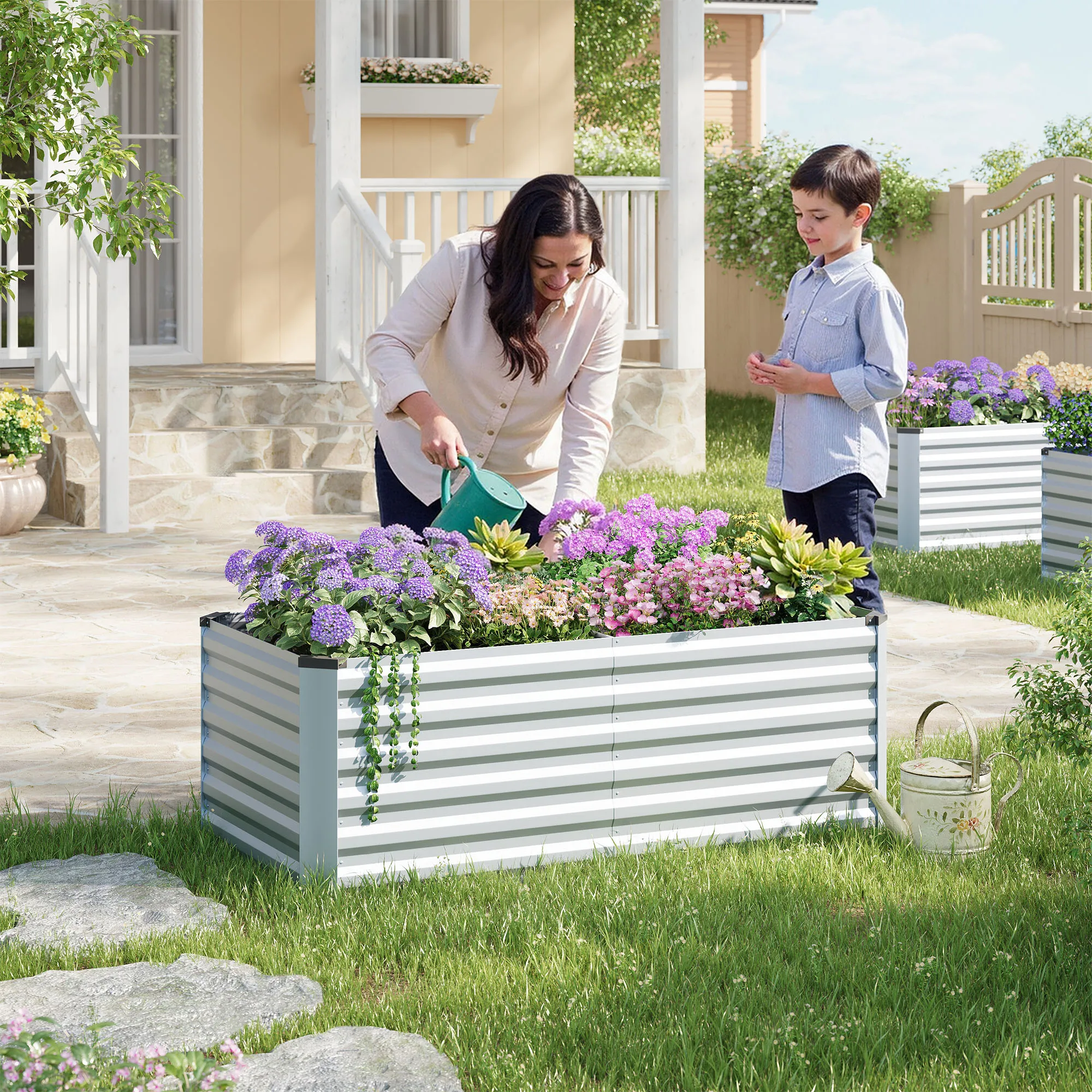Scb714910950b4ddcbdcffff77e932ba6A.webp WOLTU Giardino Letto Sollevato in Acciaio Balcone Scatola di Fiori Piantare Vaso di Fiori Fioriera per Esterni Scatola Antiruggine Argento per Verdure Piante