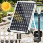 Pompa Solare per Laghetto 12W, 190L/h, Fontana Solare con Pannello Filtrante, Pompa Acqua Alimentata a Energia Solare per Giardino, Piscina, Laghetto, Acquario, 9 Ugelli