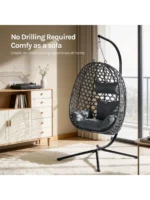 WOLTU Sedia a dondolo sospesa a forma di uovo con cuscino e poggiatesta, con supporto per interni ed esterni, giardino, balcone, patio