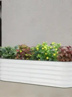 Letto da giardino rialzato in acciaio zincato 195x60x43 cm Grande fioriera ovale Facile montaggio Stile moderno Bianco Grigio chiaro per esterni
