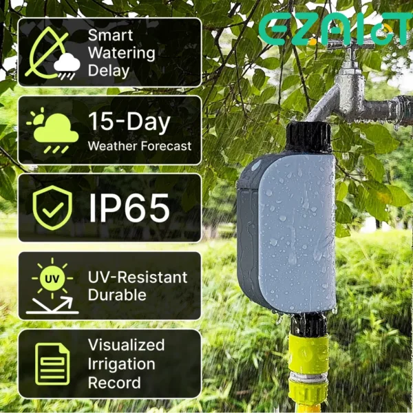 Timer per Irrigazione da Giardino Smart WIFI Tuya, Sistema Automatico di Irrigazione a Goccia con Telecomando, Valvola di Controllo dell'Acqua a Batteria, Controllo Vocale Alexa, Google Home, Yandex
