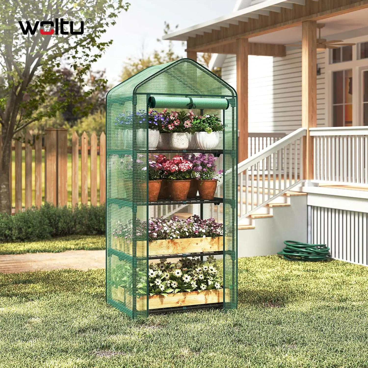 Se5c5ab1d1afd4487bd729d513fa47bb6r.webp WOLTU Serra da Giardino a 4 Livelli 70x50x158cm con Copertura in PE Resistente ai Raggi UV, Giardino d'Inverno Caldo con Finestre Avvolgibili per Fiori e Piante