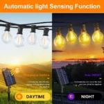 Luci a stringa solari a LED G40 con telecomando, dimmerabili e 8 modalità di lampeggio, luci impermeabili per patio e decorazioni da giardino per esterni