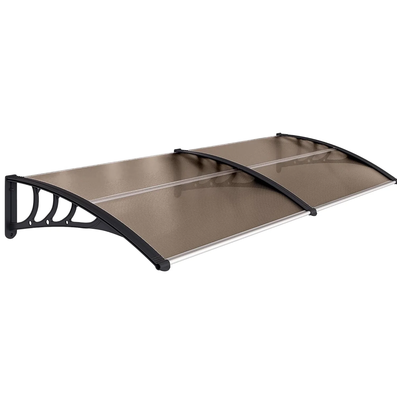 Sfd8cf2339bc64867b21f9d1f71ac6abaK.webp Tettoia per porta d'ingresso, tetto per porta esterna in policarbonato e alluminio, protezione resistente contro pioggia e raggi UV per terrazza, balcone, marrone