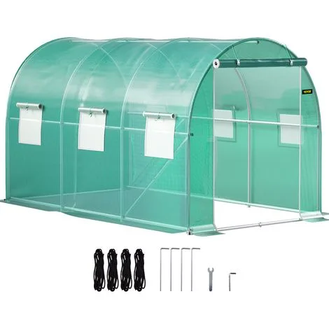 VEVOR Serra da Giardino per Piante a Tunnel Impermeabile con 6 Finestre e Porte 3,7 x 2,1 x 2,1m, Serra a Tunnel da Esterno Impermeabile in Acciaio Zincato Copertura PE 12,8 kg, Serra a