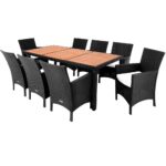 Gruppo di sedute da giardino in polyrattan Rom 9 pezzi in legno di acacia nero