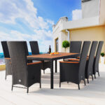 Gruppo di sedute da giardino in polyrattan 9 pezzi nero - immagine 3
