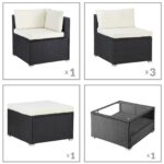 Salotto angolare in polyrattan nero/crema con scatola di cuscini in polyrattan nero - immagine 4