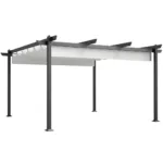 Gazebo Pergola 4x4 m con Tettuccio Retrattile, 8 Viti e 8 Picchetti in Alluminio, Poliestere e Metallo, Bianco &mdash; altra vista
